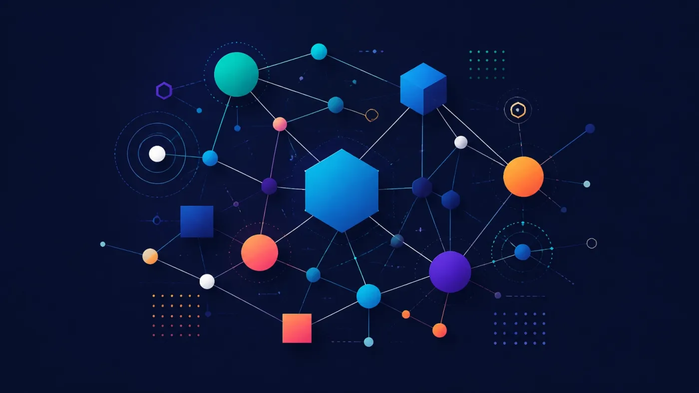 Minimalist interconnected network of geometric shapes representing digital strategy