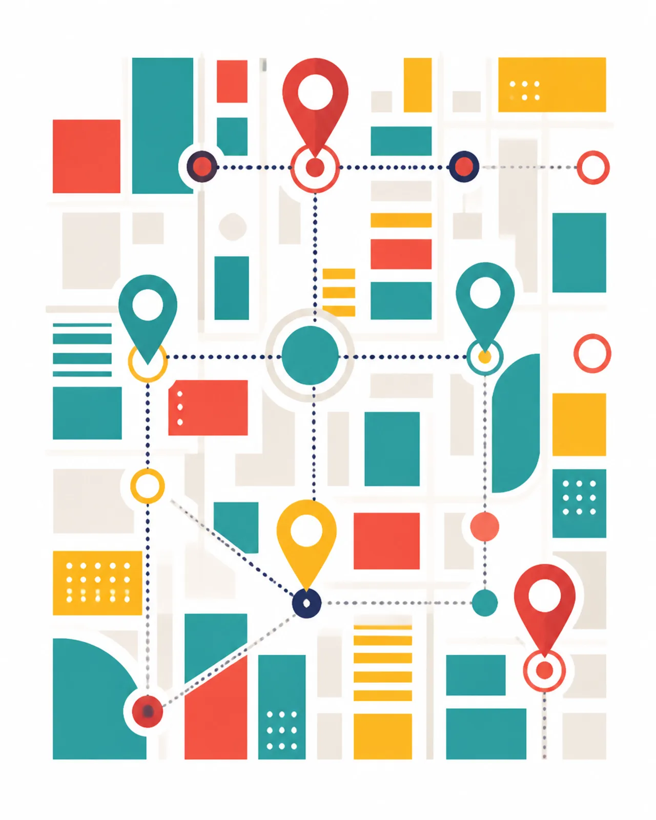 Abstract colorful map representing hyper-local search connectivity in Delhi