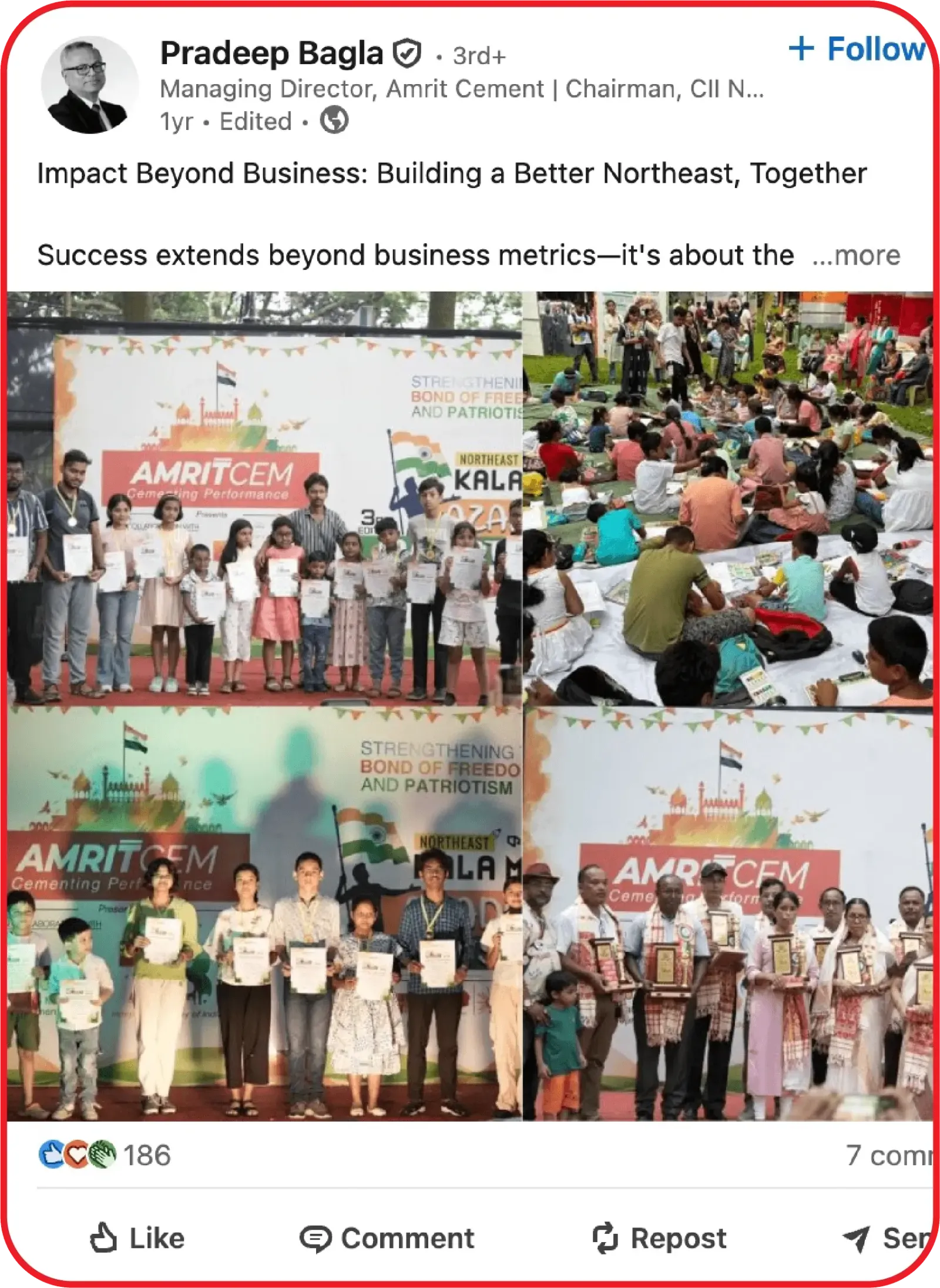 A LinkedIn post on impact beyond business, building a better North East