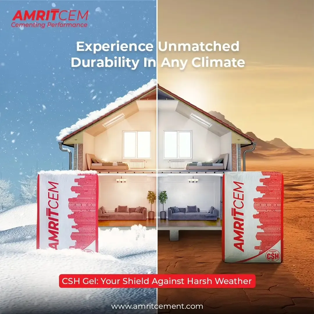 Social post reading Experience unmatched durability in any climate, a house shown in summer and monsoon