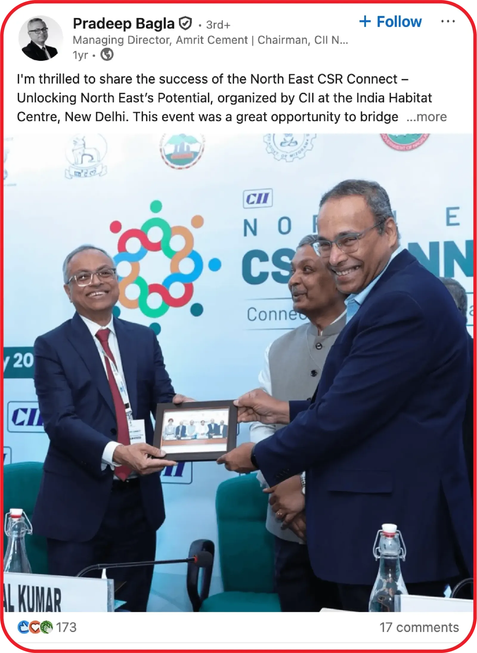 A LinkedIn post from Pradeep Bagla on unlocking the North East’s potential