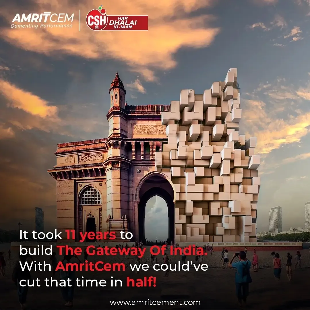 Social post about the Gateway of India taking eleven years to build, and cutting that time in half