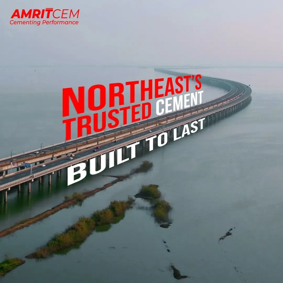 Social post reading North East’s trusted cement, built to last, over a river bridge
