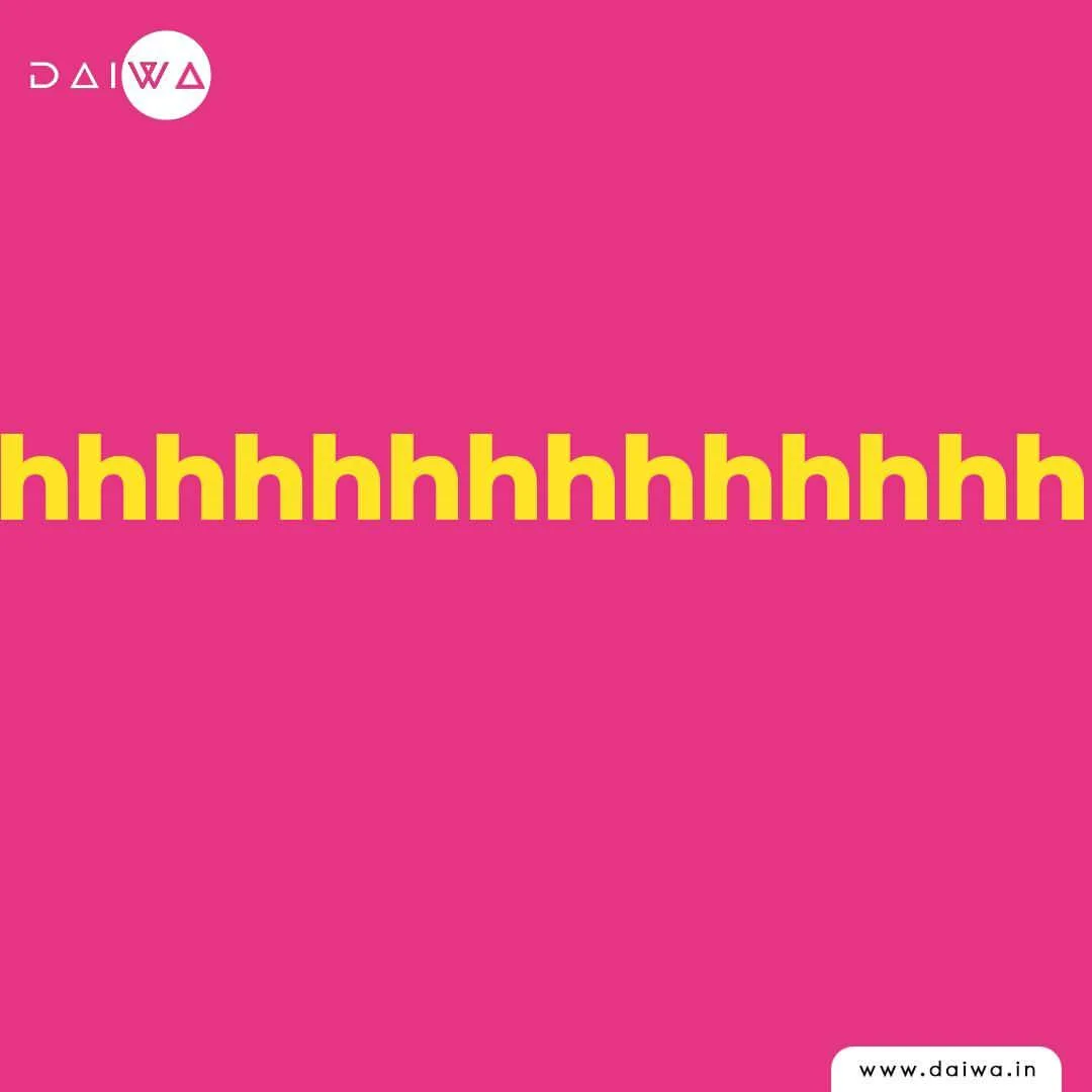 Pink slide with another full-width row of yellow 'h' letters, the hush trailing off before the final message