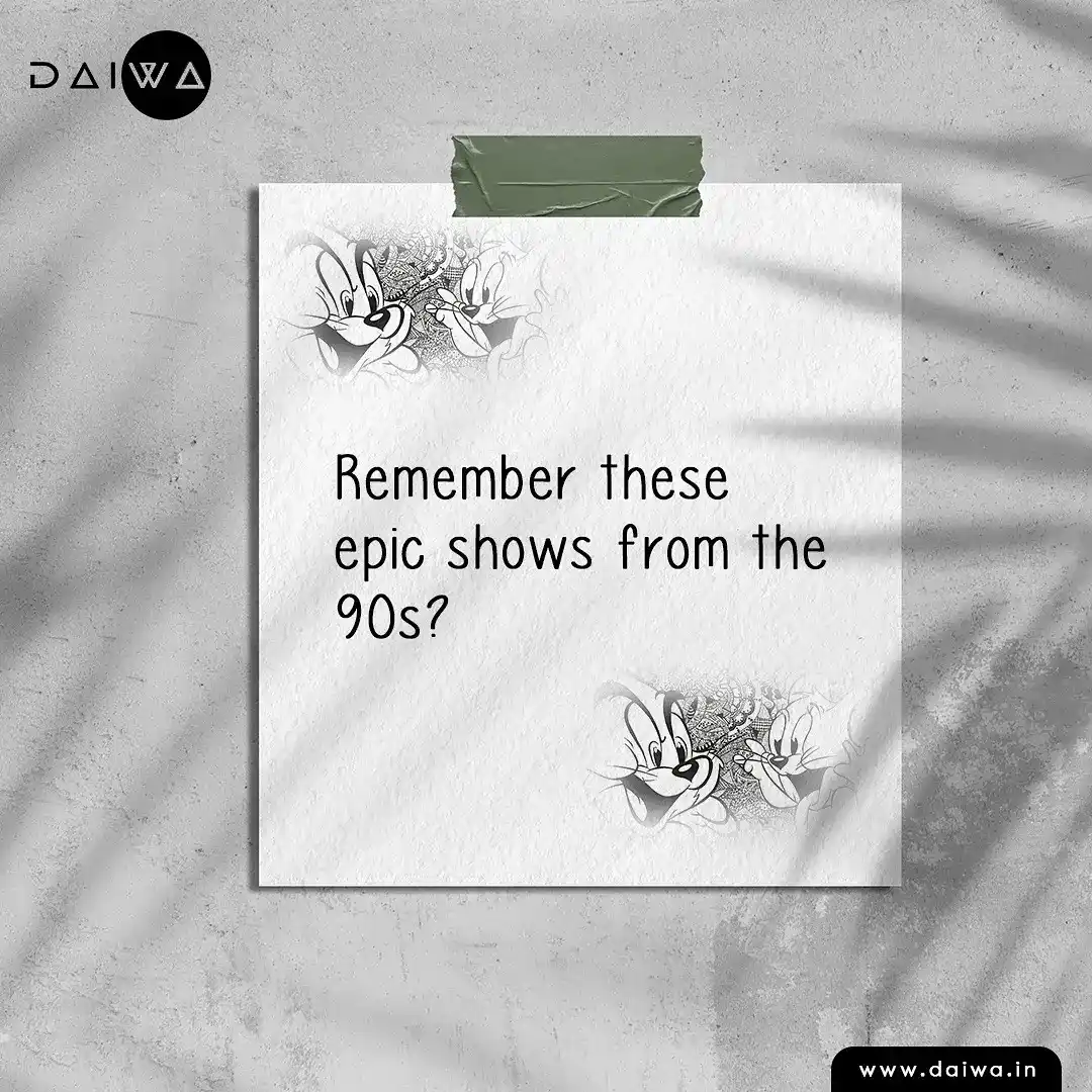Note with sketched cat and mouse faces in two corners asking 'Remember these epic shows from the 90s?'
