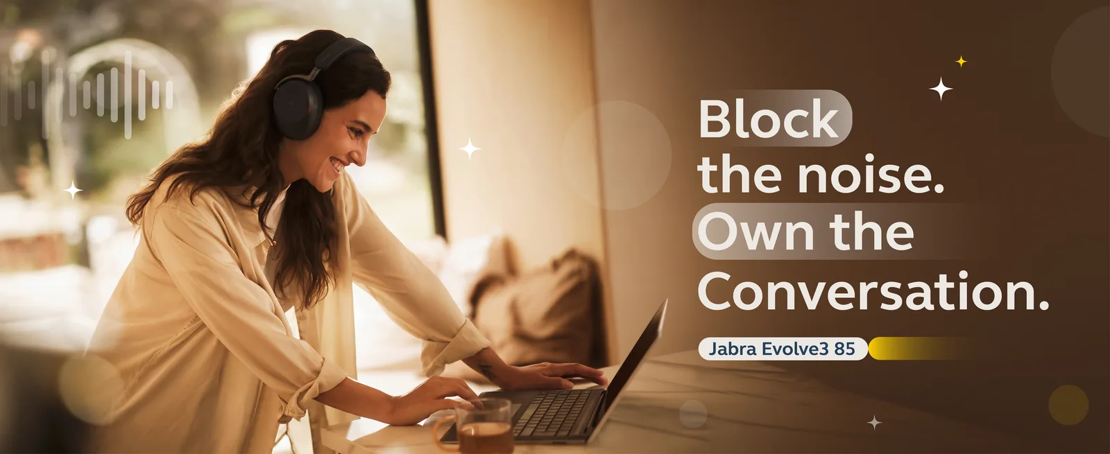 Jabra Evolve3 85 emailer banner — Block the noise. Own the Conversation.