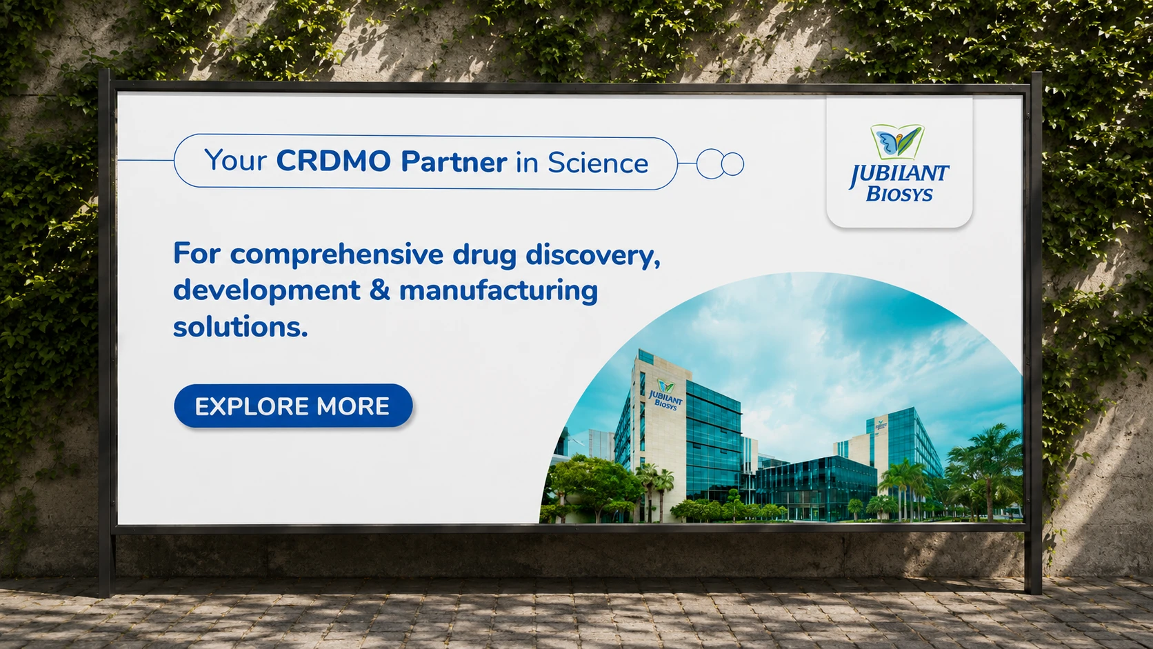 Jubilant Biosys CRDMO campaign on an outdoor billboard